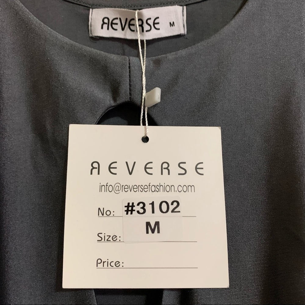 Reverse Cut Out Sleeveless Stainless Steel Gray Dress. Size Medium - Picture 9 of 10